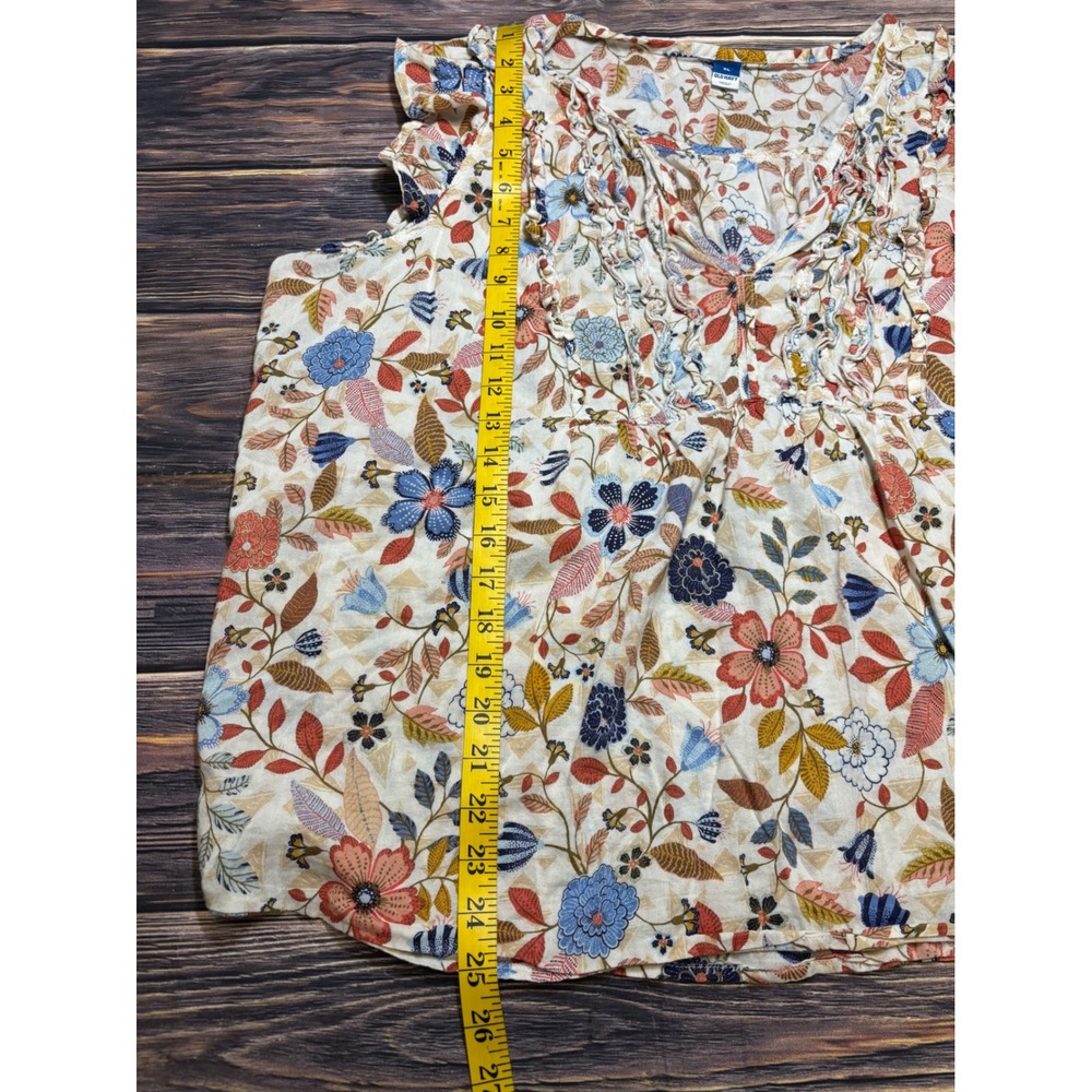 Old Navy Womens XL Floral Sleeveless Ruffle Blouse V-Neck Cotton Rayon Top - Picture 4 of 13